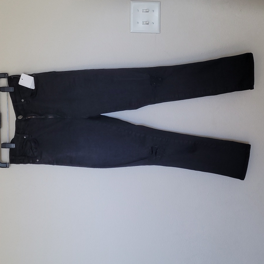 McGuire  washed black jeans with distressing at knees